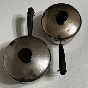 Vintage Revere Ware 1 Qt & 1.5 Qt Copper Clad Bottom Saucepan Set 2 Pots & Lids